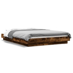 Cadre de lit et lumières LED sans matelas chêne fumé 135x190 cm 