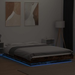 Cadre de lit et lumières LED sans matelas chêne fumé 135x190 cm 
