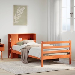 Lit bibliothèque sans matelas cire marron 100x200cm bois massif 