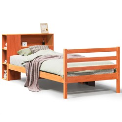 Lit bibliothèque sans matelas cire marron 100x200cm bois massif 