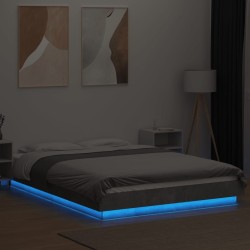 Cadre de lit et lumières LED sans matelas gris béton 135x190 cm 
