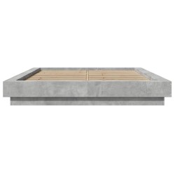 Cadre de lit et lumières LED sans matelas gris béton 135x190 cm 