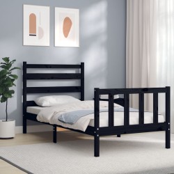 Cadre de lit sans matelas noir 100x200 cm bois massif de pin 