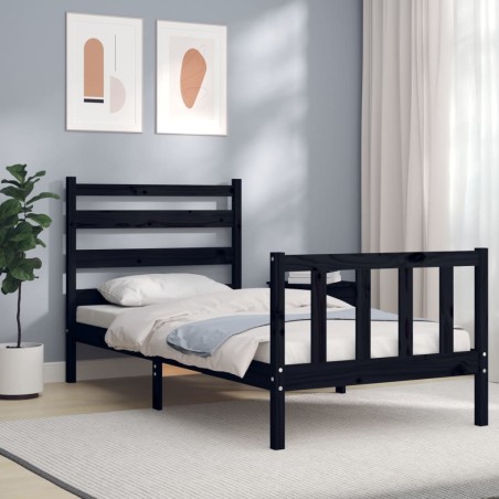 Cadre de lit sans matelas noir 100x200 cm bois massif de pin 