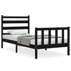 Cadre de lit sans matelas noir 100x200 cm bois massif de pin 