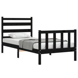 Cadre de lit sans matelas noir 100x200 cm bois massif de pin 