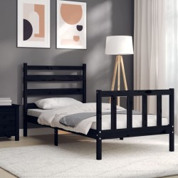 Cadre de lit sans matelas noir 100x200 cm bois massif de pin 