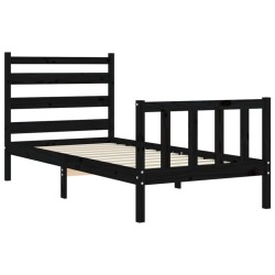 Cadre de lit sans matelas noir 100x200 cm bois massif de pin 