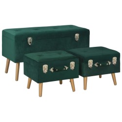 Tabourets de rangement lot de 3 Vert Velours 