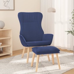 Chaise de relaxation avec repose-pied Bleu Tissu 