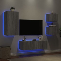 Meuble TV muraux 4 pcs avec lumières LED sonoma gris 