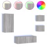 Meuble TV muraux 4 pcs avec lumières LED sonoma gris 