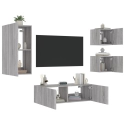 Meuble TV muraux 4 pcs avec lumières LED sonoma gris 