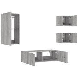 Meuble TV muraux 4 pcs avec lumières LED sonoma gris 