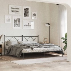 Cadre de lit métal sans matelas et tête de lit noir 180x200 cm 