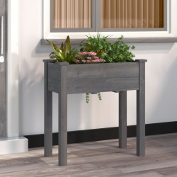 Jardinière avec doublure gris 71x37x76 cm bois massif de sapin 