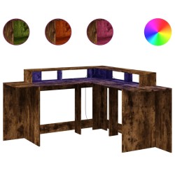Bureau et lumières LED chêne fumé 152x152x91cm bois ingénierie 