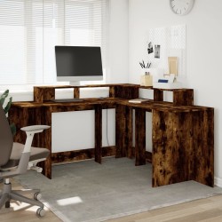 Bureau et lumières LED chêne fumé 152x152x91cm bois ingénierie 