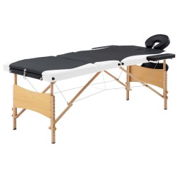 Table de massage pliable 3 zones Bois Noir et blanc 