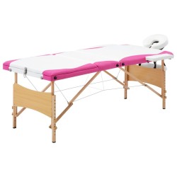 Table de massage pliable 3 zones Bois Blanc et rose 