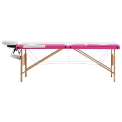 Table de massage pliable 3 zones Bois Blanc et rose 