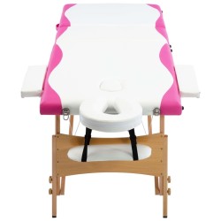 Table de massage pliable 3 zones Bois Blanc et rose 