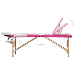 Table de massage pliable 3 zones Bois Blanc et rose 