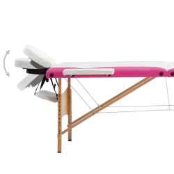 Table de massage pliable 3 zones Bois Blanc et rose 