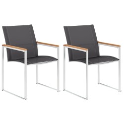 Chaises de jardin lot de 2 Textilène et acier inoxydable Gris 