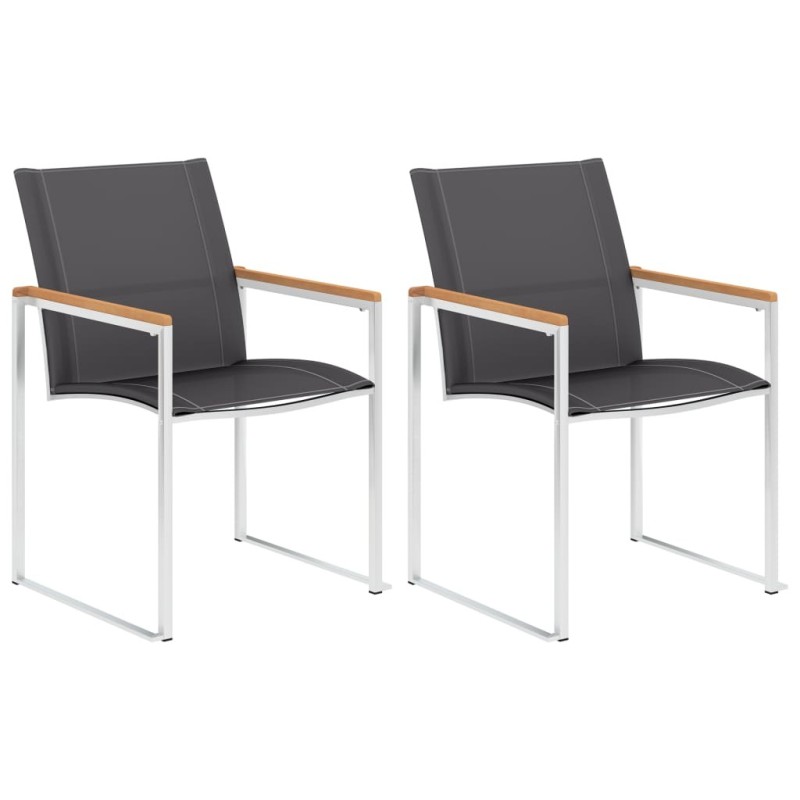 Chaises de jardin lot de 2 Textilène et acier inoxydable Gris 