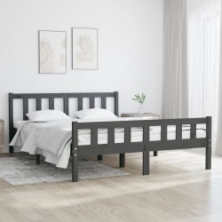 Cadre de lit sans matelas gris bois massif 140x190 cm 