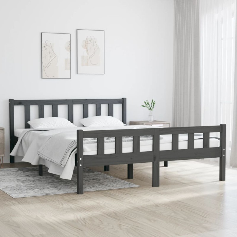 Cadre de lit sans matelas gris bois massif 140x190 cm 