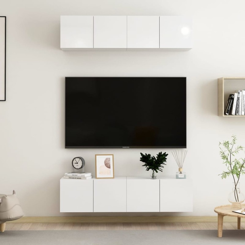 Meubles TV 4 pcs Blanc brillant 60x30x30 cm Bois d'ingénierie Meubles TV 4 pcs Blanc brillant 60x30x30 cm Bois d'ingénierie