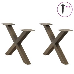 Pieds de table basse en forme de X, 2 pièces, acier naturel, 50 x (30-31) cm 