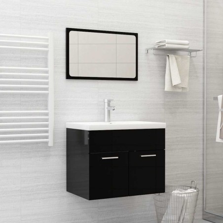Ensemble de meubles de salle de bain 2 pcs Noir brillant 