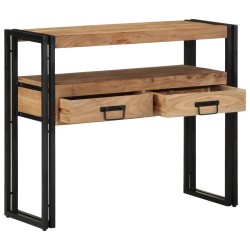 Table ConsoleNoir 90x33x75 cm en Bois d'Acacia Massif et Métal 