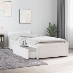 Cadre de lit sans matelas avec tiroirs blanc 