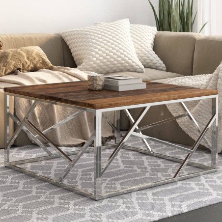 Table basse argenté inox et bois de mélèze massif 