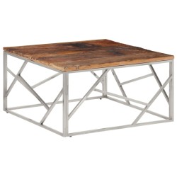 Table basse argenté inox et bois de mélèze massif 