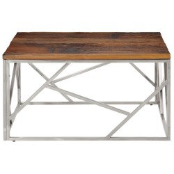Table basse argenté inox et bois de mélèze massif 
