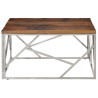 Table basse argenté inox et bois de mélèze massif 