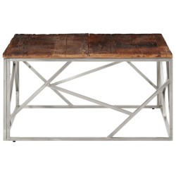 Table basse argenté inox et bois de mélèze massif 