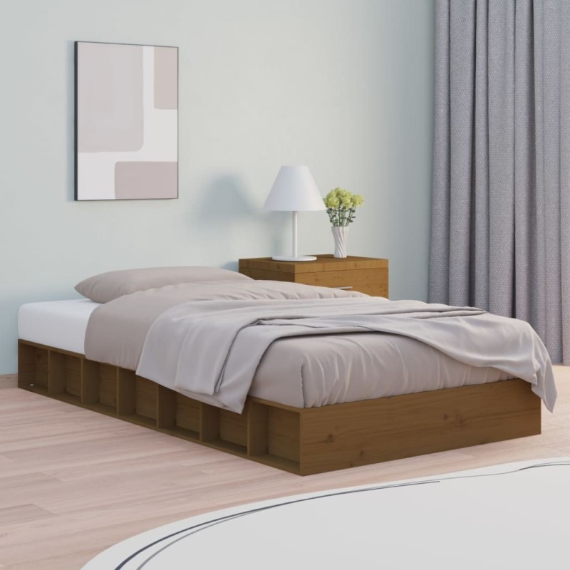 Cadre de lit sans matelas marron miel 75x190 cm bois massif 