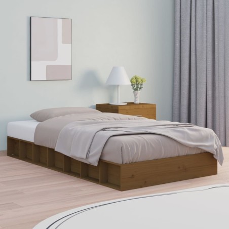 Cadre de lit sans matelas marron miel 75x190 cm bois massif 