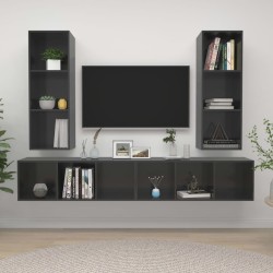 Meubles TV muraux 4 pcs Gris brillant Bois d'ingénierie 