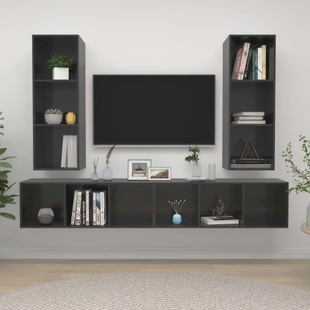 Meubles TV muraux 4 pcs Gris brillant Bois d'ingénierie 