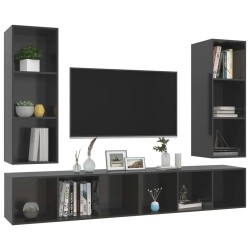 Meubles TV muraux 4 pcs Gris brillant Bois d'ingénierie 