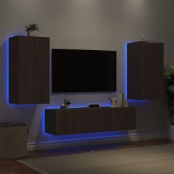 Unités murales TV avec LED 4 pcs chêne marron bois d'ingénierie 