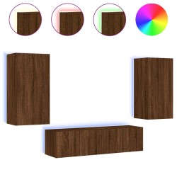 Unités murales TV avec LED 4 pcs chêne marron bois d'ingénierie 