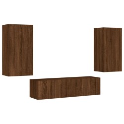 Unités murales TV avec LED 4 pcs chêne marron bois d'ingénierie 